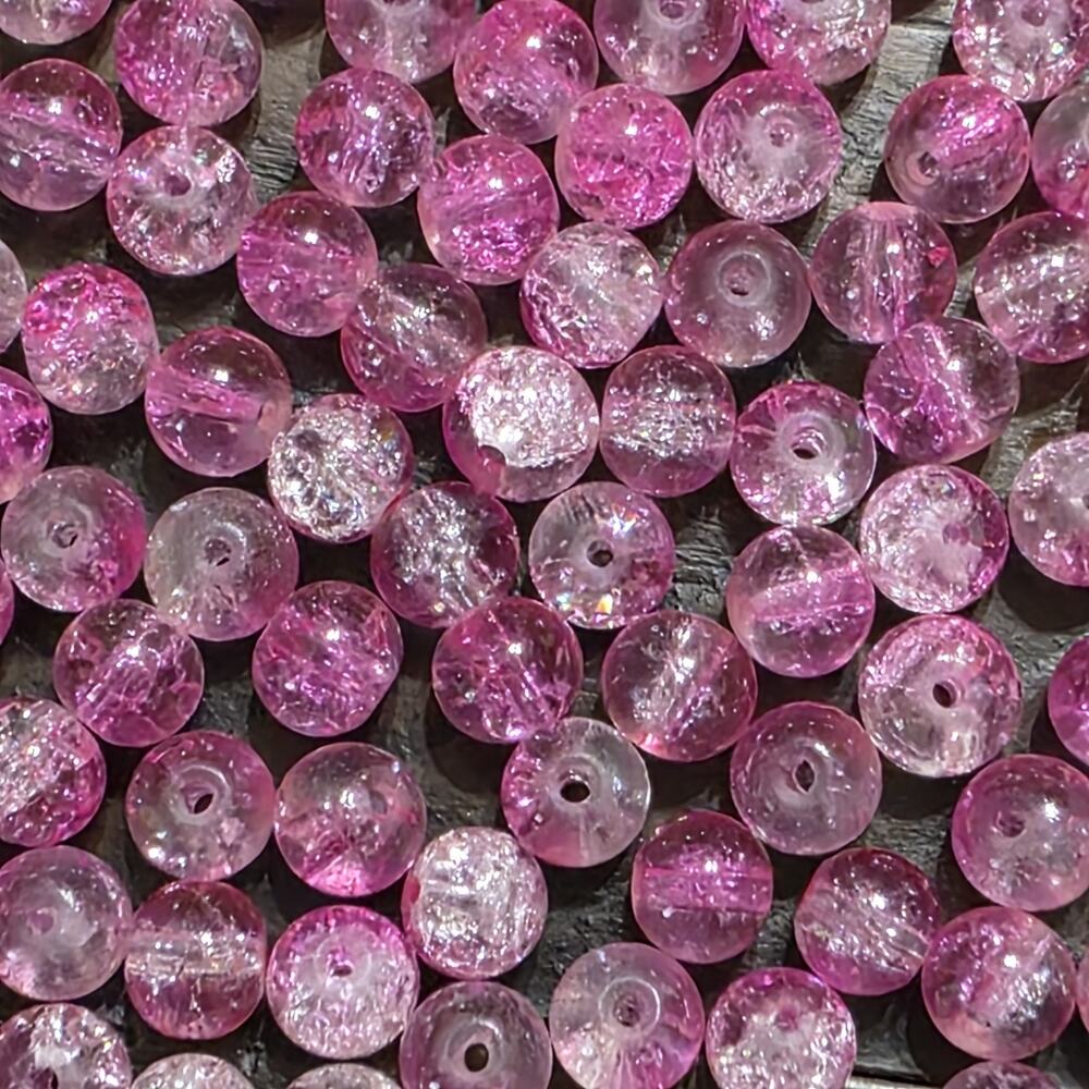 Lot Pink Crackle Glass Round Beads Jewelry Making Spacer Craft Supplies 6mm